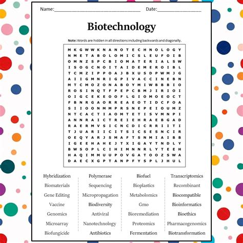 Biotechnology Word Search Puzzle Worksheet Activity PDF – PrintableBazaar