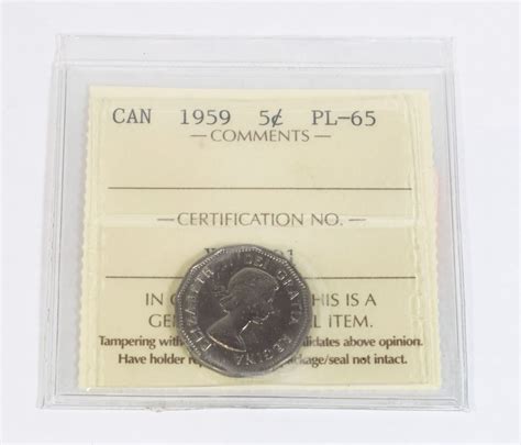 ONE 1959 5 CENT GRADED PL 65 BY I.C.C.S.