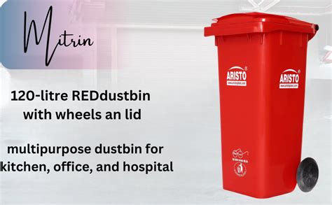 Mitrin 120-litre RED dustbin with wheels and lid, outdoor big dustbin ...