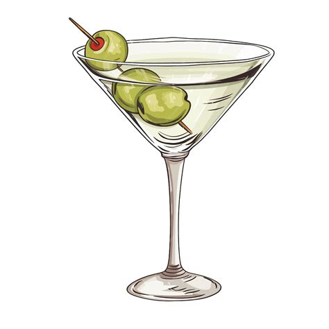 Hand drawn martini cocktail cartoon vector illustration clipart white ...