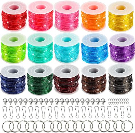 Buy Reflective Glitter Lanyard String,15 Rolls Plastic String Lanyard ...