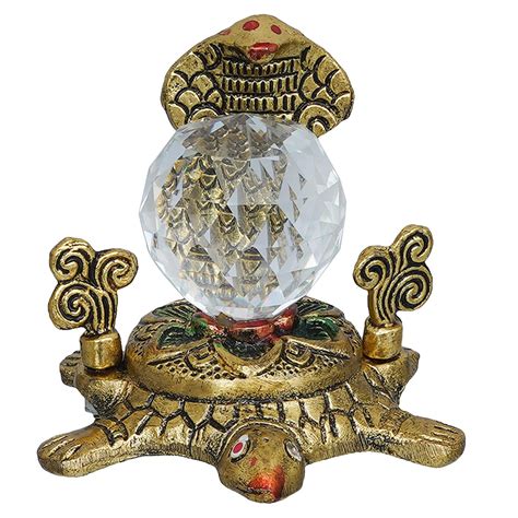 JaipurCrafts Premium Gold Metal Tortoise with Cystal Ball and Naag ...