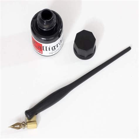 Oblique Dip Pen Holder Set: Brass Flange, Flex Dip Nib, and Black Ink ...