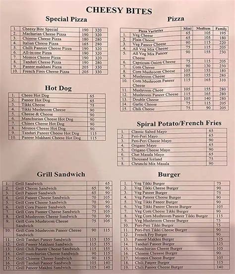 Menu at Cheesy Bites, Jabalpur