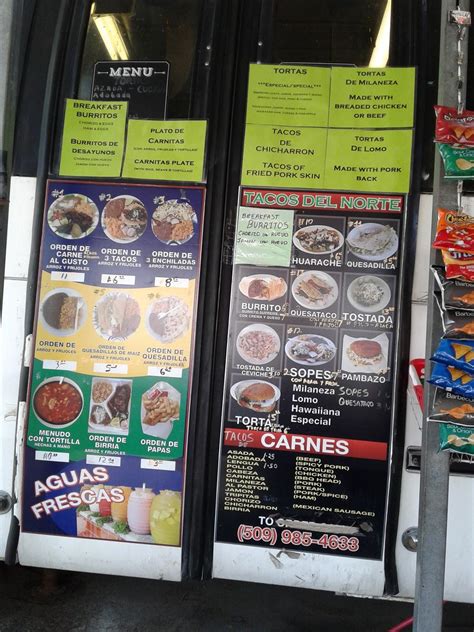 Menu at Tacos Del Norte restaurant, Wapato