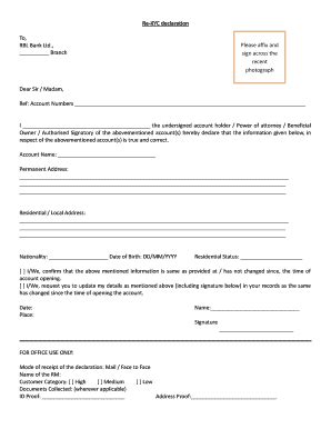 Fillable Online Re-KYC Declaration Form - RBL Bank Fax Email Print ...