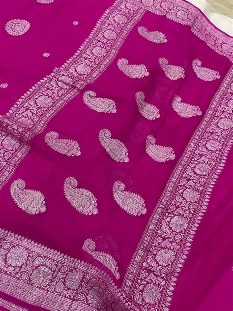 Hot Pnk Khaddi Chiffon Banarasi Handloom Saree - Aura Benaras