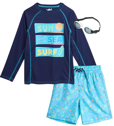Boys' Rash Guard Set - 3 Piece UPF 50+ Rash Guard Swim Shirt, Bathing ...