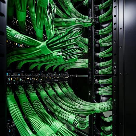 Green network cables in a server rack | Premium AI-generated image