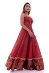 Buy Red Banarasi, Brocade Square Neck Antique Embellished Jumpsuit For ...