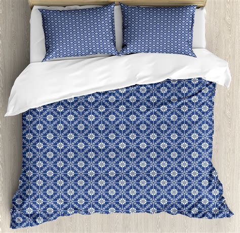 Azulejo Duvet Cover Set, Continuous Traditional Portuguese Spanish Folk ...