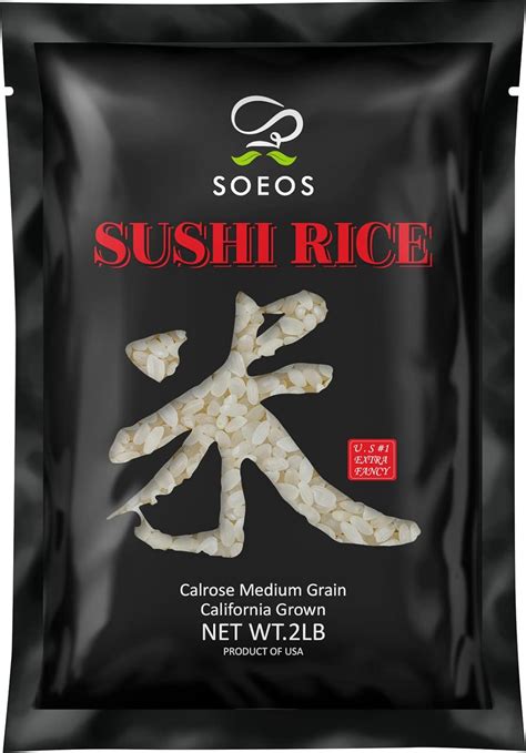 Amazon.com : Soeos Premium Sushi Rice, Calrose Rice, Medium Grain ...