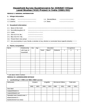 Household Survey Questionnaire For ICRISAT Village Level - Fill and ...