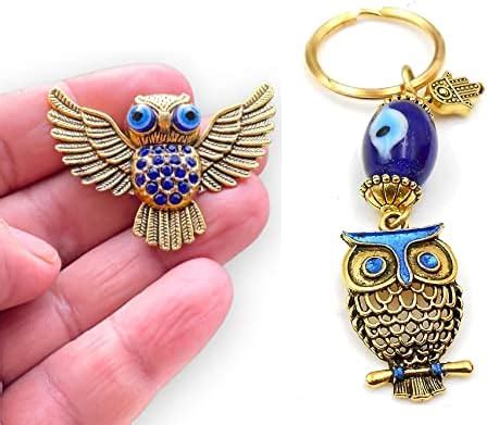 Buy BLUE BEADS Gold Flying Owl Turkish Evil Eye Keychain with Fridge ...