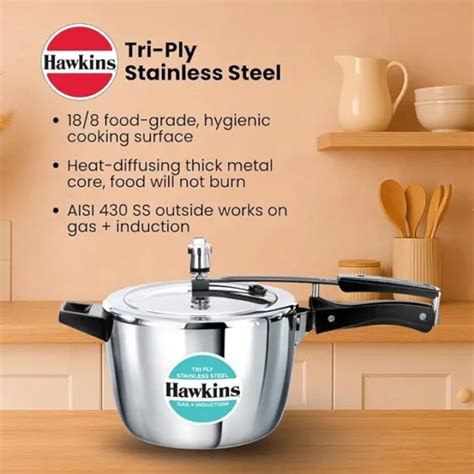 Hawkins Tri-Ply Stainless Steel Pressure Cooker 4.5L (HSST45) | 3mm ...