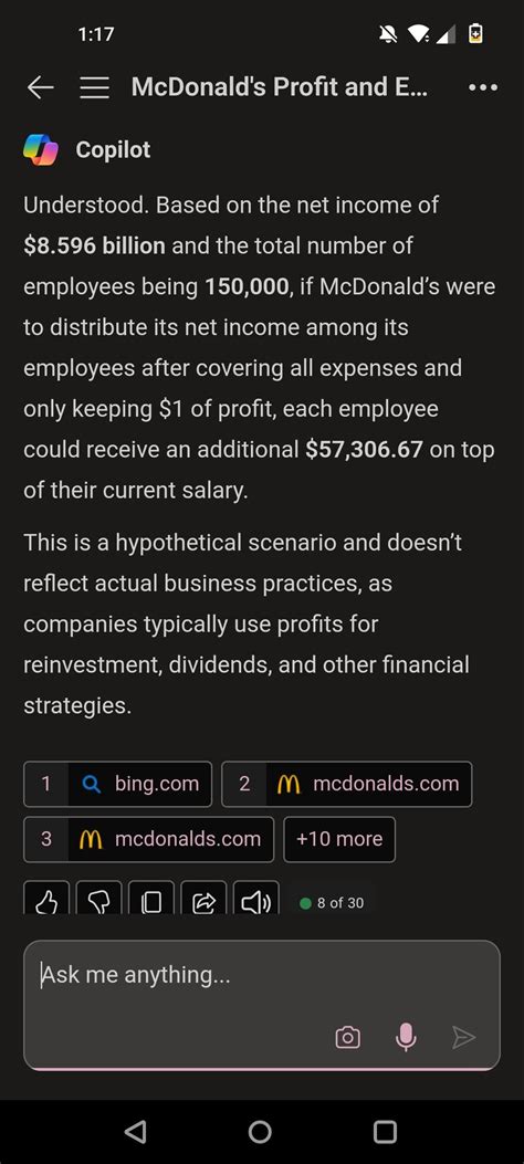 I asked CoPilot how much McDonald's could pay it's employees ON TOP OF their current salary ...
