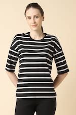 Buy Women Black Striped Casual Crew Neck Online - 39986334 | Van Heusen