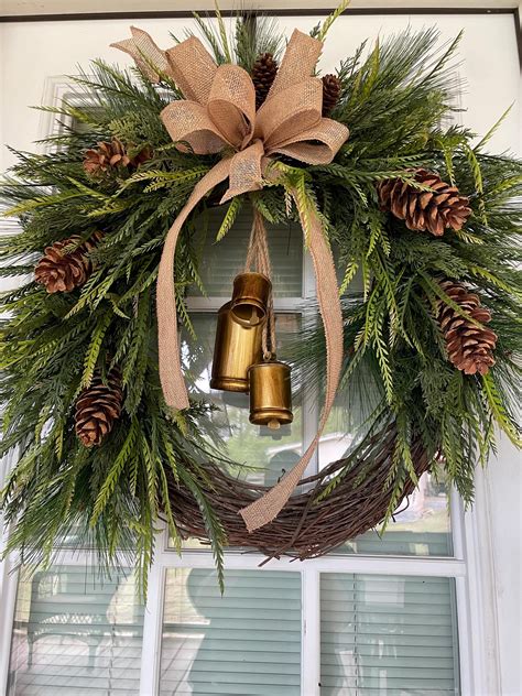 28"x26" Pine Christmas Wreath, Winter Wreath, Farmhouse Wreath, Hanging ...