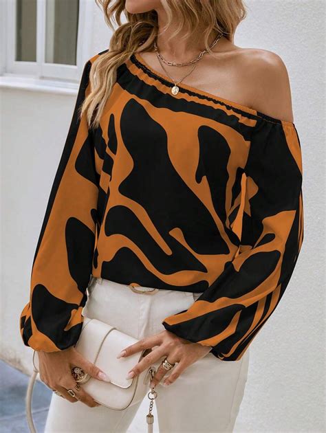 SHEIN Clasi Camisa De Cuello Asimétrico Con Bloque De Color | Mode de ...