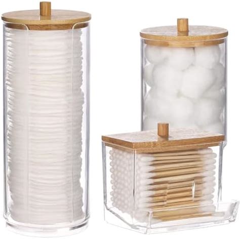Tecbeauty 3pcs Qtip Holder Set: Clear Acrylic Cotton Ball, Swab, Pad ...