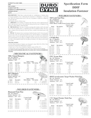 Fillable Online Specification Form DDIF Insulation Fastener - Long ...