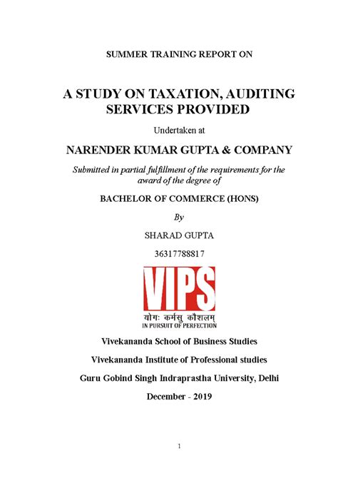 "BCOM 309: Summer Training Report on Taxation & Auditing Services ...