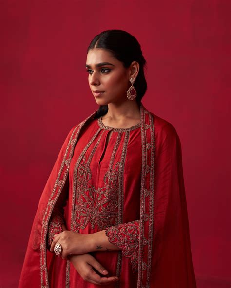 Red Metallic Bliss Kurta, Dupatta, and Palazzo Set