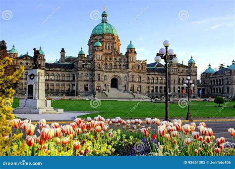 British Columbia Provincial Parliament Building with Spring Tulips ...