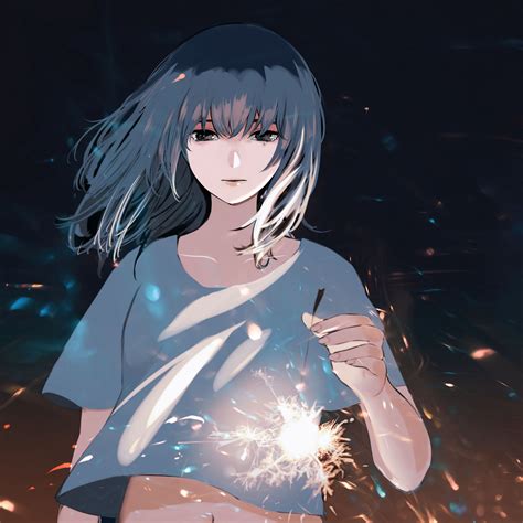 Download wallpaper 3415x3415 girl, tears, sad, sparks, anime, art ipad ...