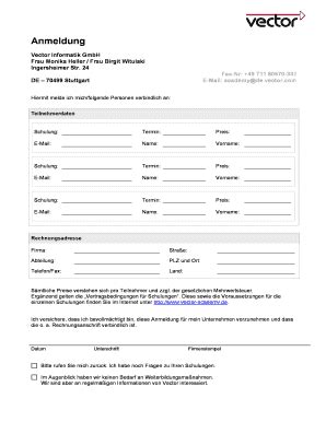Ausfüllbar Online Anmeldeformular fr Vector Schulungen Fax Email ...