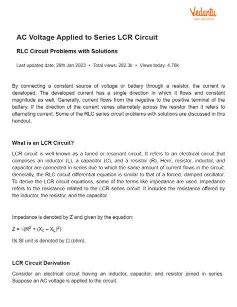 AC Voltage Applied to Series LCR Circuit - B.tech CSE - Studocu