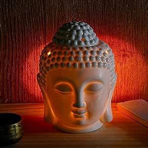 Air Freshner White Ceremic Buddha Head Diffuser with 2 T-Light Candle ...