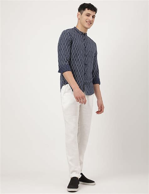 Buy Linen Mix Printed Mandarin Collar Shirt at Marks & Spencer