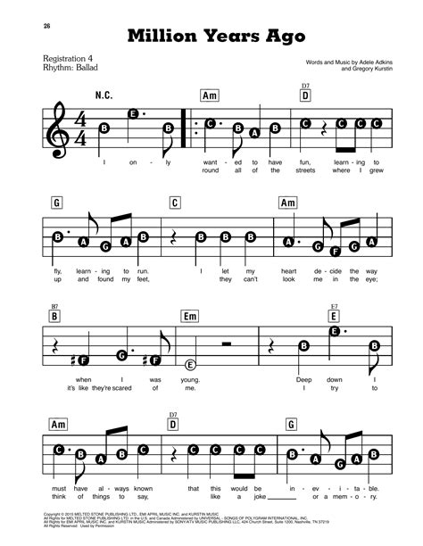 Million Years Ago by Adele Sheet Music for E-Z Play Today at Sheet Music Direct