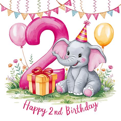 Free Download Happy 2nd Birthday Elephant
