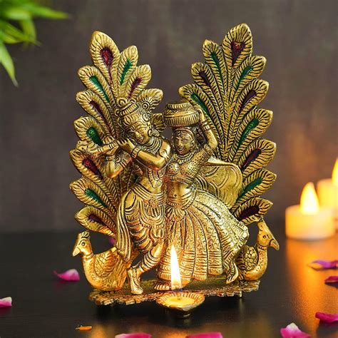 Buy RAAVEE Gifts Radha Krishna Idol with Diya Peacock Design Decorative ...