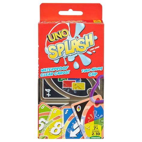 UNO Splash Card Game with Water-Resistant Plastic Cards & Clip ...