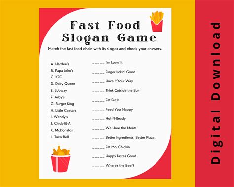 Fast Food Trivia Game • Fast Food Slogan Game • Popular Food Trivia ...
