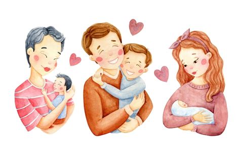 Family clip art set watercolor illustrations with kids and parents ...