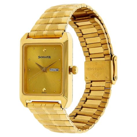 Buy Online Sonata Quartz Analog Champagne Dial Stainless Steel Strap ...