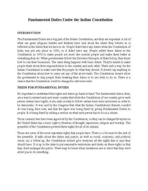 Fundamental Duties in the Indian Constitution: An Overview and Impact ...