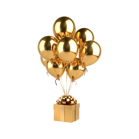 Golden Gift Box Carrying By Balloons, Gold Balloons, Happy Birthday ...