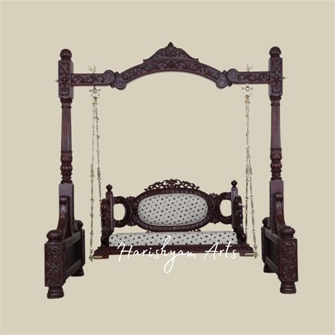 Antique Style Indian Wooden Swing with Ornate Pillars