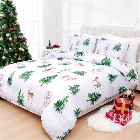 FRAMICS 3 Piece Christmas Duvet Cover Queen Size, Christmas Tree Duvet ...