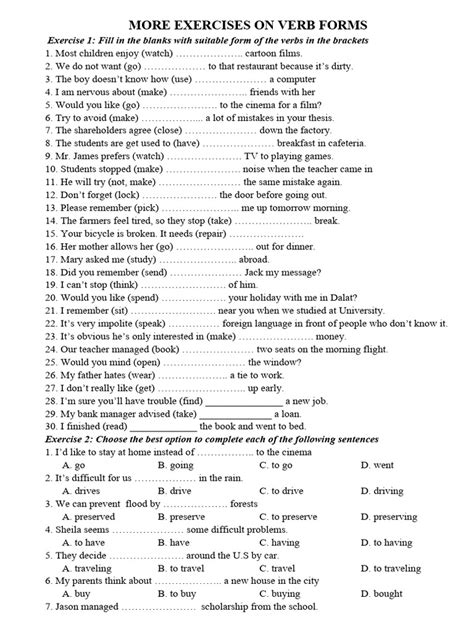 Image result for Verb Form Exercise