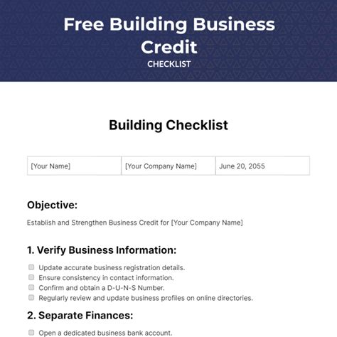 Free Building Business Credit Checklist Template to Edit Online