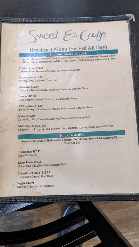 Menu at Sweet E's Café cafe, Honolulu