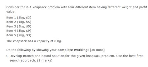 Image result for Knapsack Problem Question with Answer
