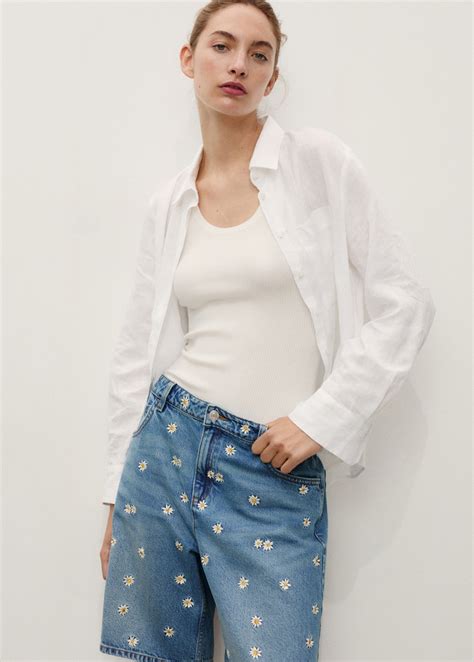 Floral-embroidered denim bermuda shorts - Women | MANGO USA