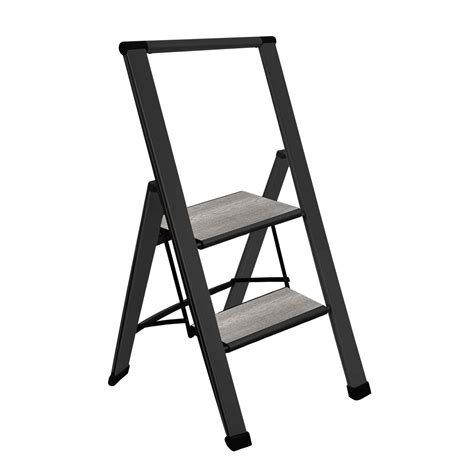 Sorfey Premium 2 Step Modern Grey Wood Ladder. Lightweight,-Ultra Slim ...